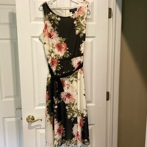 Perceptions Black and Pink Floral Midi Dress
